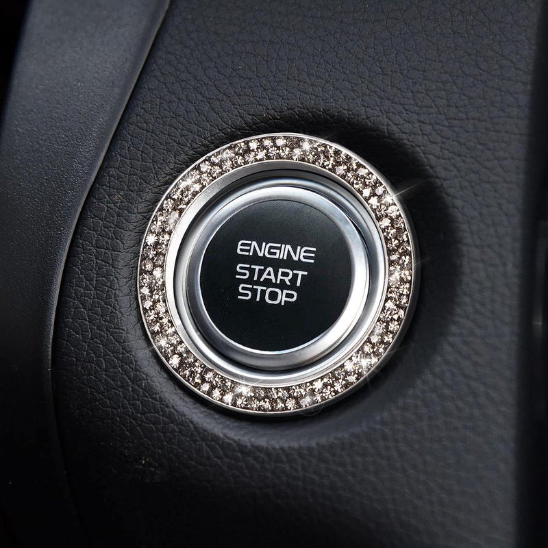 ToBeQueen Bling Car Crystal Rhinestone Ring Emblem Sticker, Car Interior Decoration, Bling Car Accessories for Women, Push to Start Button, Key Ignition Starter & Knob Ring (Gray) - Image 5