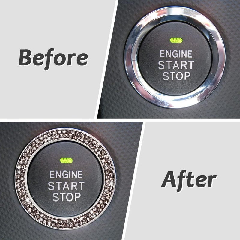 ToBeQueen Bling Car Crystal Rhinestone Ring Emblem Sticker, Car Interior Decoration, Bling Car Accessories for Women, Push to Start Button, Key Ignition Starter & Knob Ring (Gray) - Image 2