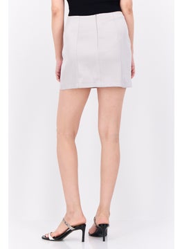 Bershka Women Solid Mini Skirt, Metallic Grey  - Image 3
