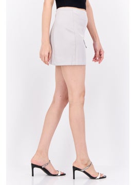 Bershka Women Solid Mini Skirt, Metallic Grey  - Image 2