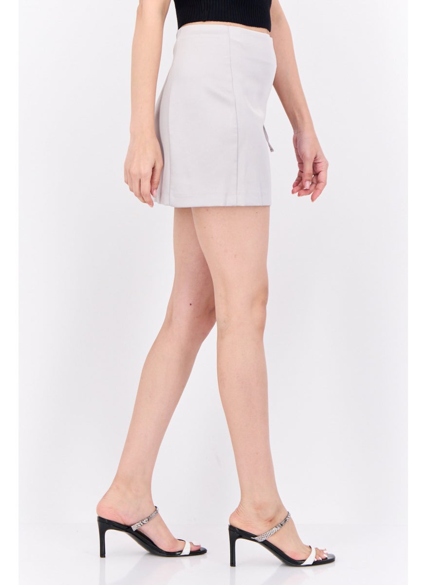 Bershka Women Solid Mini Skirt, Metallic Grey  - Image 2