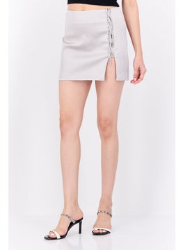 Bershka Women Solid Mini Skirt, Metallic Grey  - Image 1