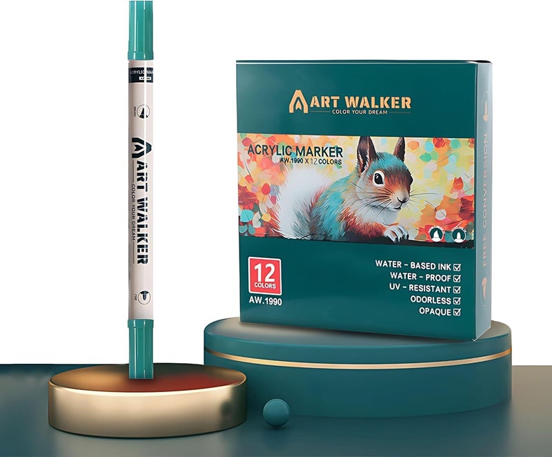 ART WALKER قلم ماركر طلاء أكريليك، ألوان معدنية، قلم ماركر ذو طرف متوسط، مجموعة أقلام ماركر للصخور، السيراميك، الزجاج، الخشب، القماش، القماش، الأكواب (عبوة من 1) (ماركر أكريليك) - Image 1