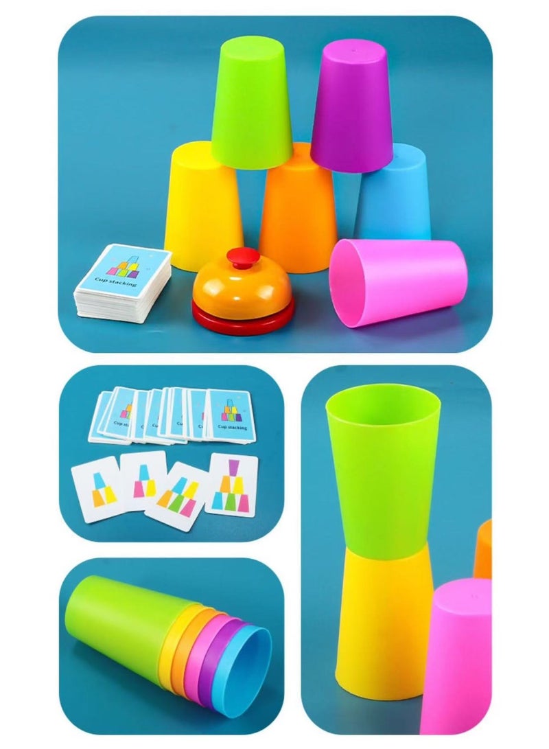 كوبات التراكم لعبة مع 54 تحديات بطاقات وجرس 12 كوبات بلاستيكية كوبات سريعة ألعاب للأطفال العائلة الكلاسيكية لعبة سرعة كوبات التراكم فكرة للفتيان والبنات - Image 2