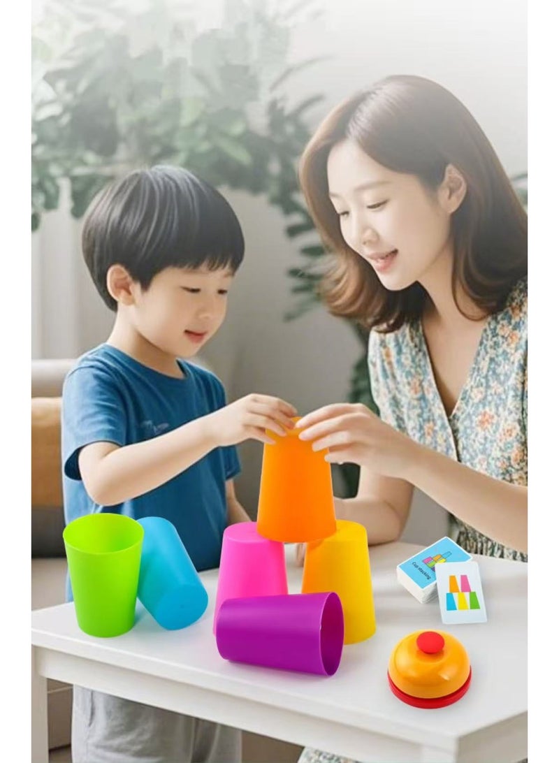 كوبات التراكم لعبة مع 54 تحديات بطاقات وجرس 12 كوبات بلاستيكية كوبات سريعة ألعاب للأطفال العائلة الكلاسيكية لعبة سرعة كوبات التراكم فكرة للفتيان والبنات - Image 4