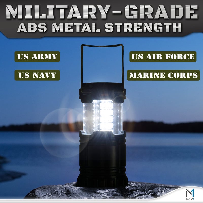 Mata1-USA LED Camping Lanterns (Black, 2 Pack), Emergency Lights for Power Outages, Long-Lasting Battery-Powered Lights w/ 3 Adjustable Brightness Levels, Collapsible Lamps for Indoor & Outdoor Use - Image 2