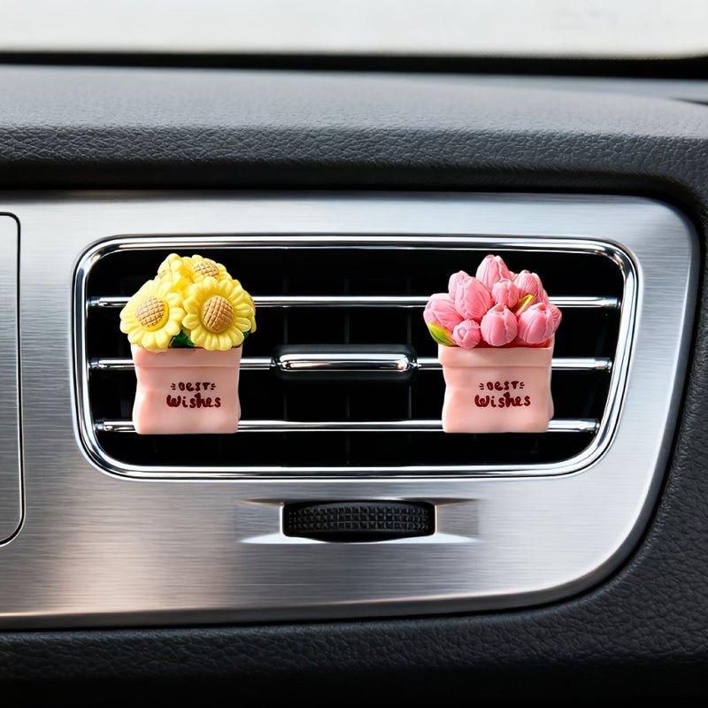 Sunflower Car Air Vent Plant Pots Durable Resin Decoration No Drilling - Image 5