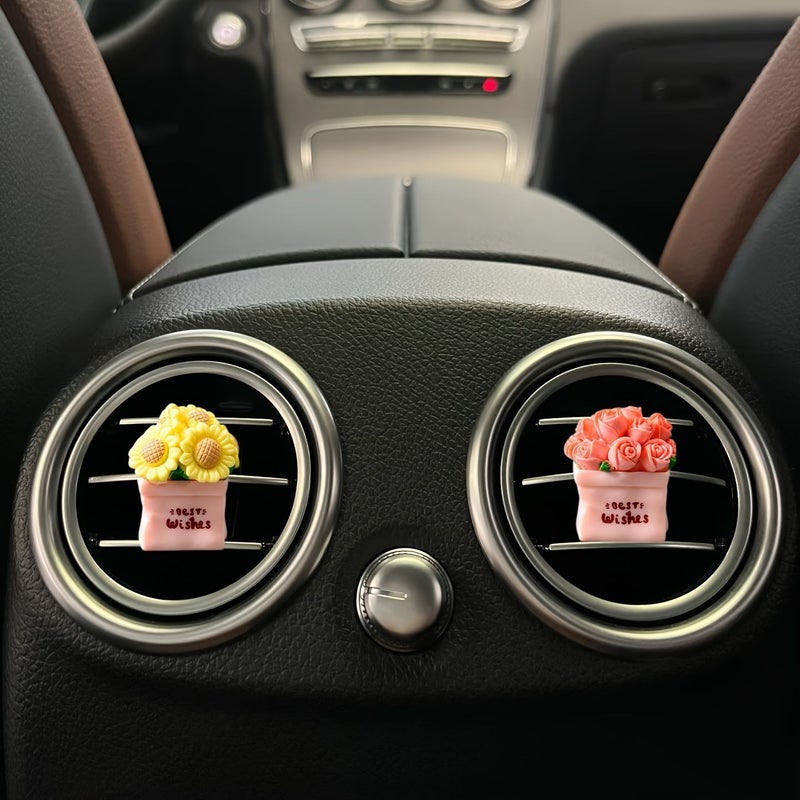 Sunflower Car Air Vent Plant Pots Durable Resin Decoration No Drilling - Image 4