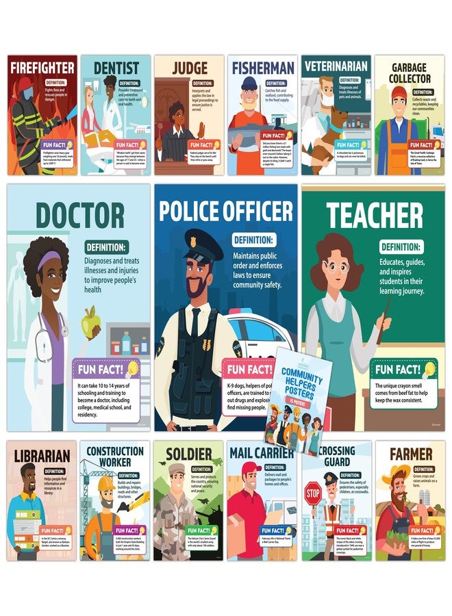 Decorably 15 Community Helpers Posters - 11x14in Career Posters for Daycare & Classroom, Career Day Decorations - Image 1