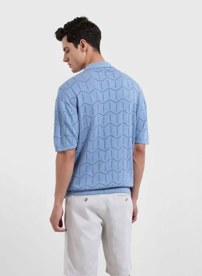 شركة المرآب الهندية Men Oversized Fit Textured Polo Neck Half Sleeves T-Shirt