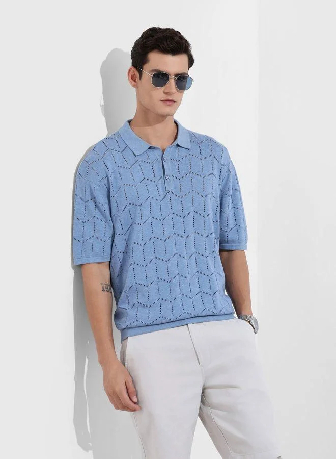 شركة المرآب الهندية Men Oversized Fit Textured Polo Neck Half Sleeves T-Shirt