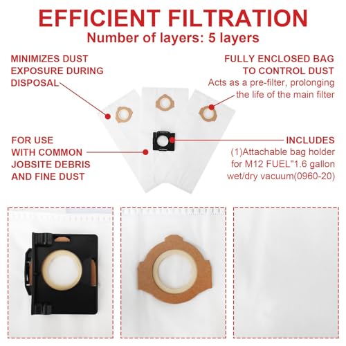 LanKstet 49-90-2016 Vacuum Bags (3 Pcs) Fits for 0960-20 & 0970-20 Vacuum Fleece Dust Bags - Image 4