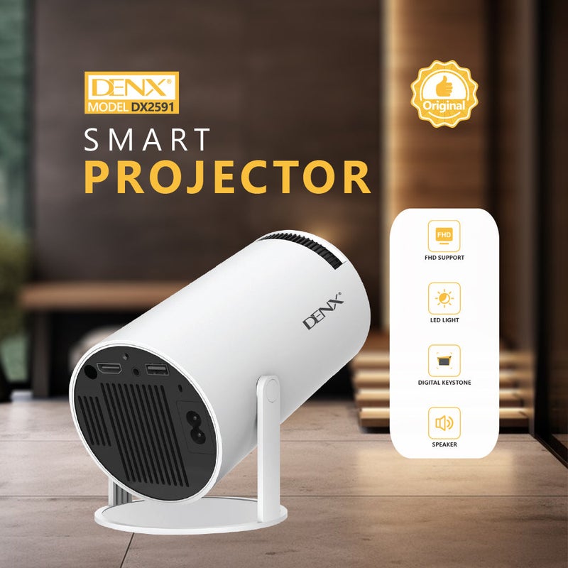 Denx Smart Projector with Wi-Fi & Bluetooth, Android OS, Portable HD LED Mini Projector with Built-in Speaker, 180° Adjustable Stand for Home Theater, Gaming & Office | 1 Year Warranty - Image 1