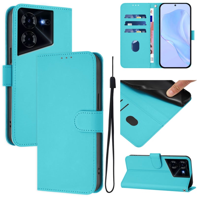 HuHa Case Cover For Tecno Pova 5 Pro 5G Skin Feel Solid Color Leather Phone Case with Lanyard(Lake Blue) - Image 1