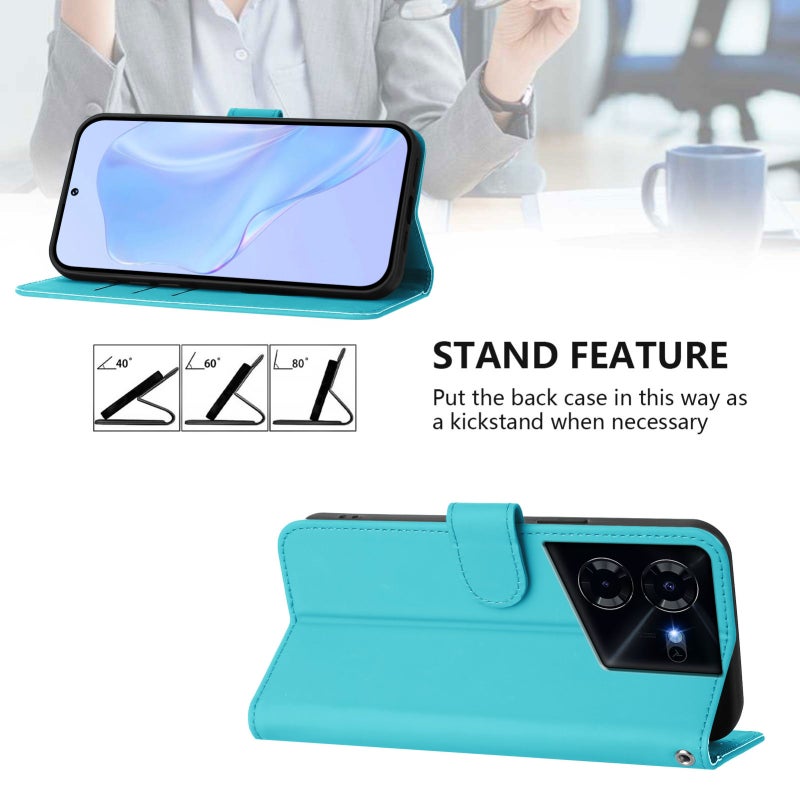 HuHa Case Cover For Tecno Pova 5 Pro 5G Skin Feel Solid Color Leather Phone Case with Lanyard(Lake Blue) - Image 3