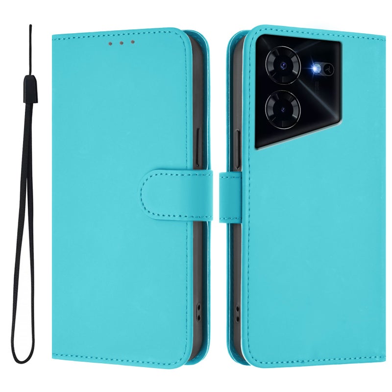 HuHa Case Cover For Tecno Pova 5 Pro 5G Skin Feel Solid Color Leather Phone Case with Lanyard(Lake Blue) - Image 2