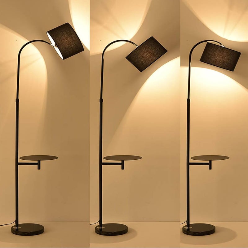 شاربدو مصباح أرضي مع أرفف طاولة، مصباح طاولة قهوة LED حديث إبداعي مع رف لغرفة المعيشة وغرفة النوم، مصباح عمودي قائم مع عاكس ضوء من القماش قابل للتعديل باللون الأسود - Image 5