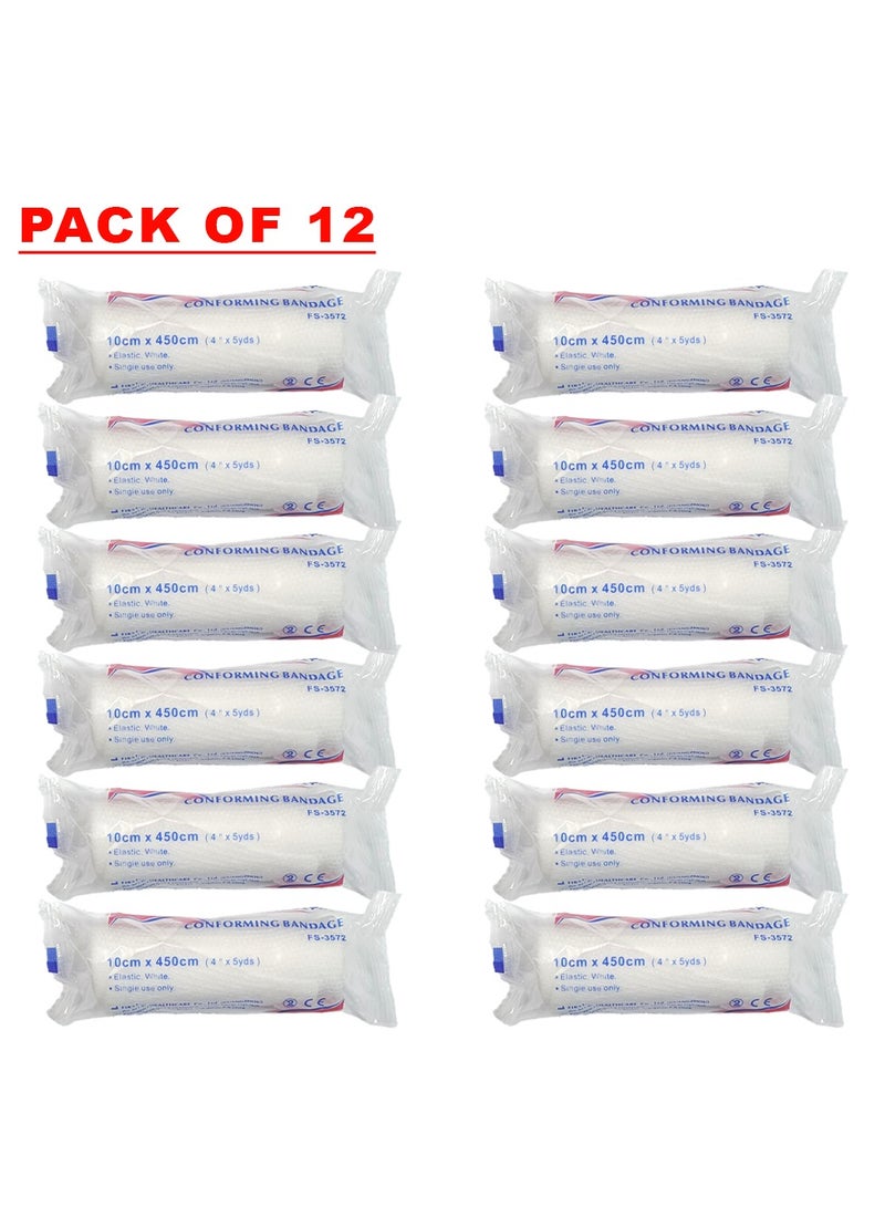 كينغ ماريوت حزمة من 12 ضمادة لاصقة شديدة التحمل | 10 سم × 450 سم | ملفوفة بشكل فردي | مرن وأبيض مثالي للبيئات الطبية والمنزلية - Image 1
