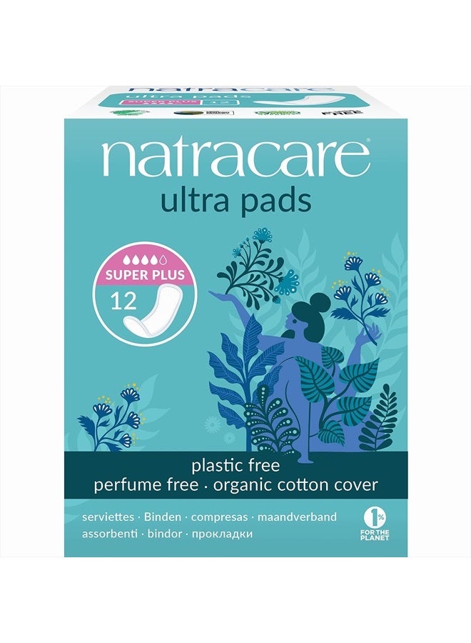 Natracare Slim Fitting Ultra Pads with Wings, Super Plus, Made with Certified Organic Cotton, Ecologically Certified Cellulose Pulp and Plant Starch (1 Pack, 12 Pads Total) - Image 1