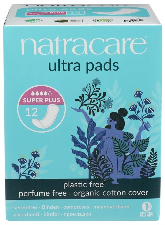 Natracare Slim Fitting Ultra Pads with Wings, Super Plus, Made with Certified Organic Cotton, Ecologically Certified Cellulose Pulp and Plant Starch (1 Pack, 12 Pads Total) - Image 2