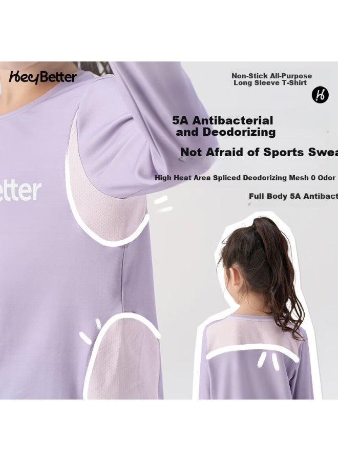Heybetter Kids Long Sleeve T-shirt Moisture Wicking Quick Dry Non-sticky Skin-friendly Soft Star Purple 170 - Image 4