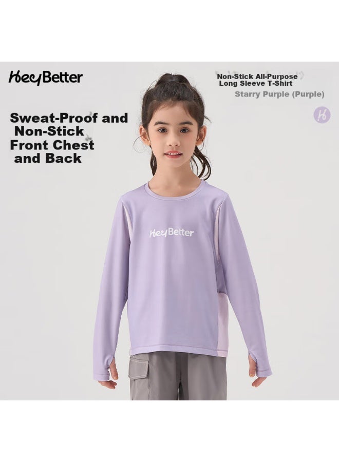 Heybetter Kids Long Sleeve T-shirt Moisture Wicking Quick Dry Non-sticky Skin-friendly Soft Star Purple 170 - Image 1