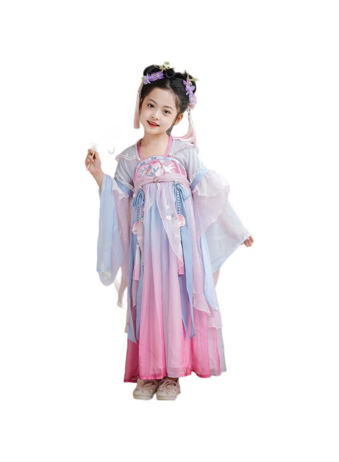 Flag Platinum Qibao Hanfu Girls' Spring New Children'S Long Sleeve Ancient Costume Dress Chutao (Without Tassel Accessories) 110 - Image 1