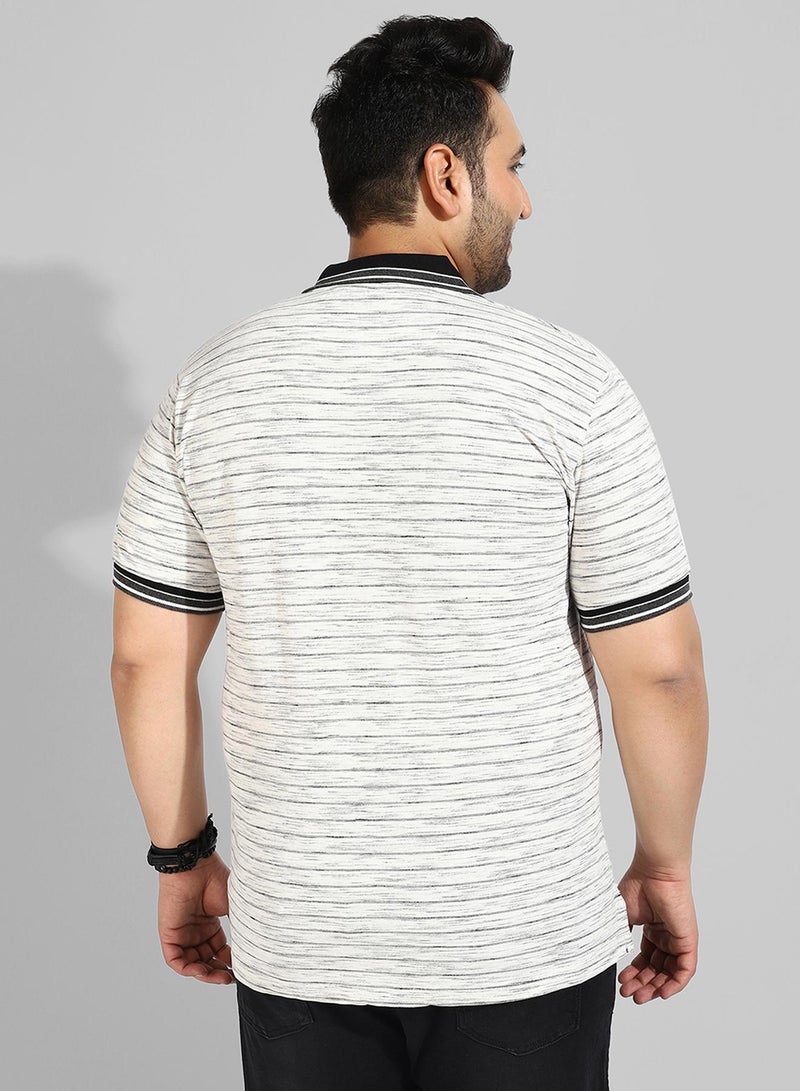 Instafab Plus Men's White Striped Regular Fit Casual T-Shirt - Image 3