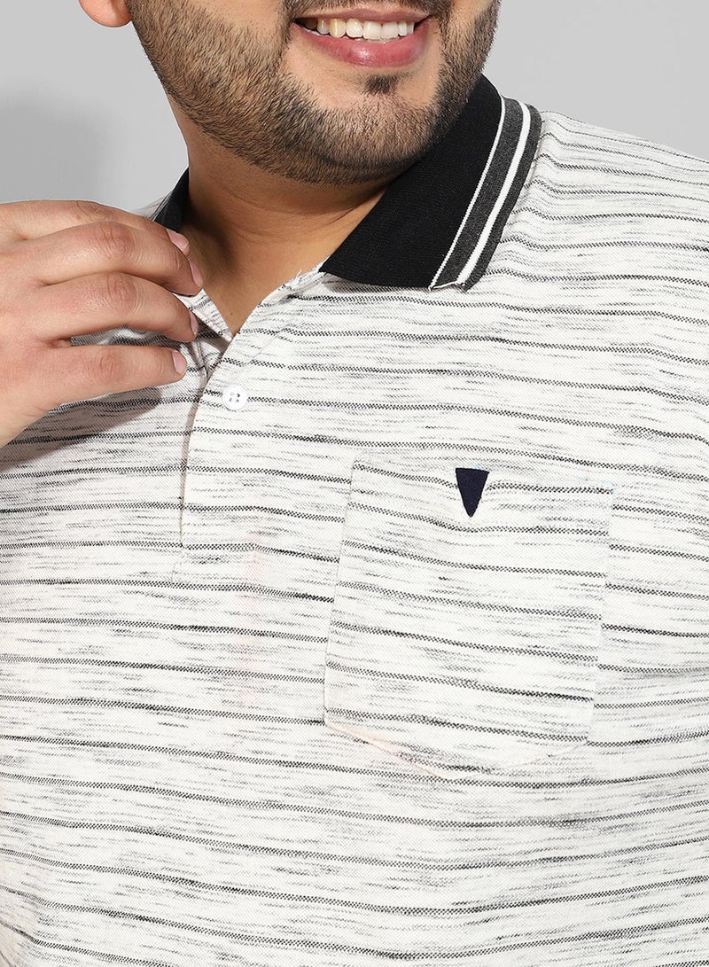 Instafab Plus Men's White Striped Regular Fit Casual T-Shirt - Image 5