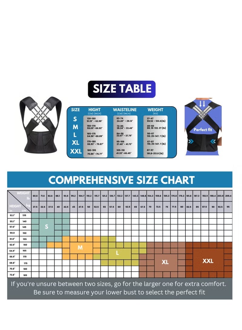 أيه بي جي دعامة الظهر، مصحح الوضعية للنساء والرجال، داعم للظهر، مدرب وضعية الجزء العلوي من الظهر لتصحيح الجسم والرقبة والكتف، يخفف الألم، ويقوّم الظهر - Image 4