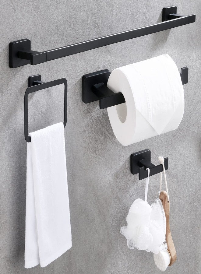 DUFU Bathroom Hardware Set, Hand Towel Bar Toilet Paper Holder Towel Ring and Robe Hook 4 Pieces, Rustproof SUS304 Stainless Steel Bathroom Accessories Kit Wall Mounted - Matt Black, 24 Inch - Image 1