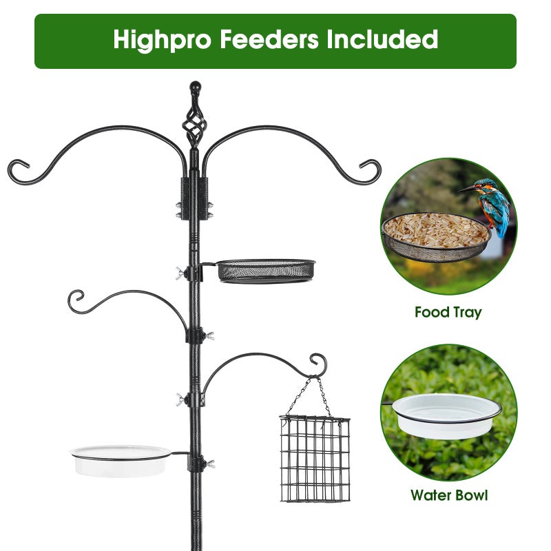 Highpro Bird Feeder Pole Wild Bird Feeder Hanging Kit Planter, 83 Inch Bird Feeding Station Kit with 5 Prongs Base Hummingbird Feeder Stand Hook for Outside - Image 3