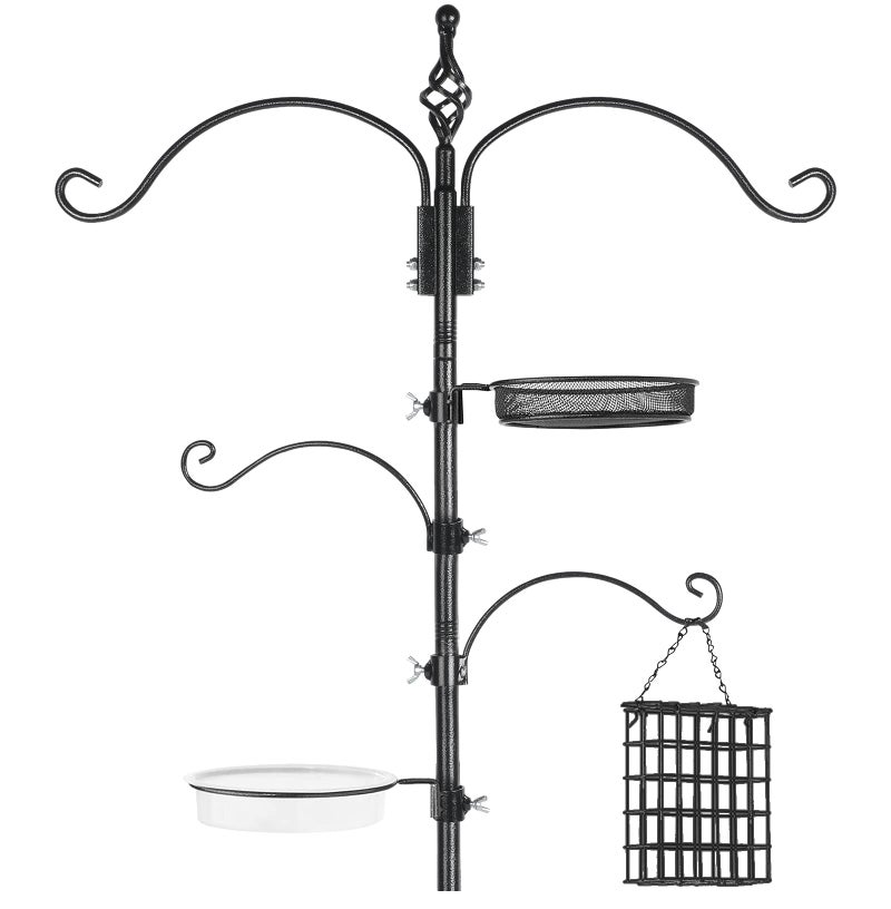 Highpro Bird Feeder Pole Wild Bird Feeder Hanging Kit Planter, 83 Inch Bird Feeding Station Kit with 5 Prongs Base Hummingbird Feeder Stand Hook for Outside - Image 1