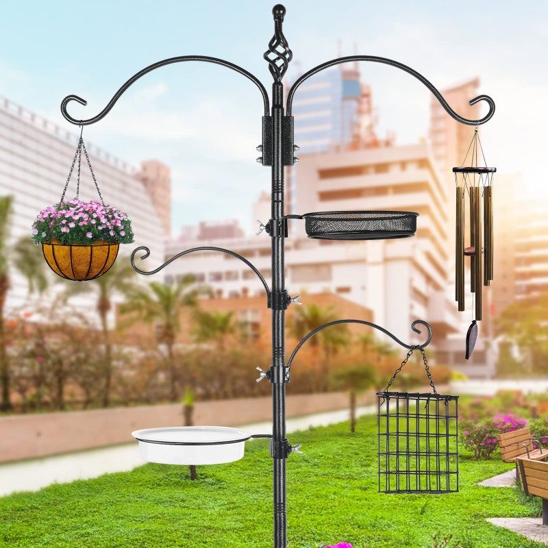 Highpro Bird Feeder Pole Wild Bird Feeder Hanging Kit Planter, 83 Inch Bird Feeding Station Kit with 5 Prongs Base Hummingbird Feeder Stand Hook for Outside - Image 2