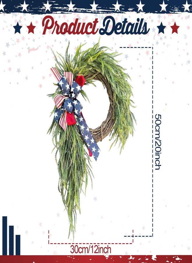 Daifunli Patriotic Wreath for Front Door 16 Inch Red White Blue Wreaths Memorial Day 250th Anniversary 4th of July American Flag Decorations for Independence Day Wall Window Home Porch Holiday Decor - Image 2