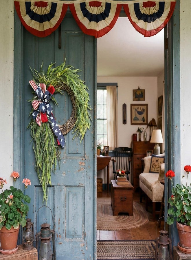 Daifunli Patriotic Wreath for Front Door 16 Inch Red White Blue Wreaths Memorial Day 250th Anniversary 4th of July American Flag Decorations for Independence Day Wall Window Home Porch Holiday Decor - Image 5