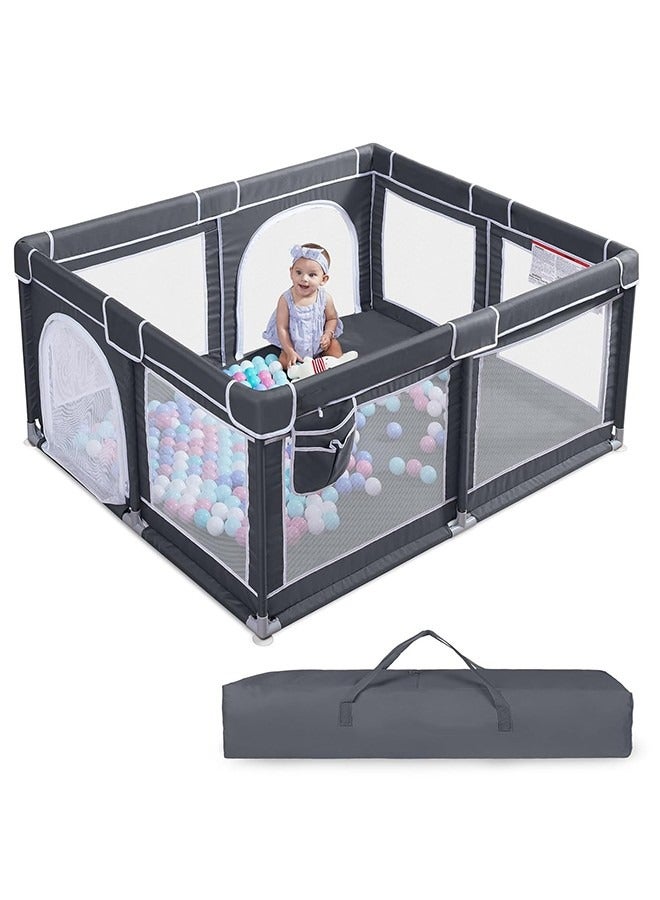 JCB CHIC Baby Playpen, Large Baby Playard, Indoor & Outdoor Kids Activity Center with Anti-Slip Base, Sturdy Safety Play Yard with Breathable Mesh, Kid's Fence for Infants Toddlers (Dark Grey, 127×127cm) - Image 1