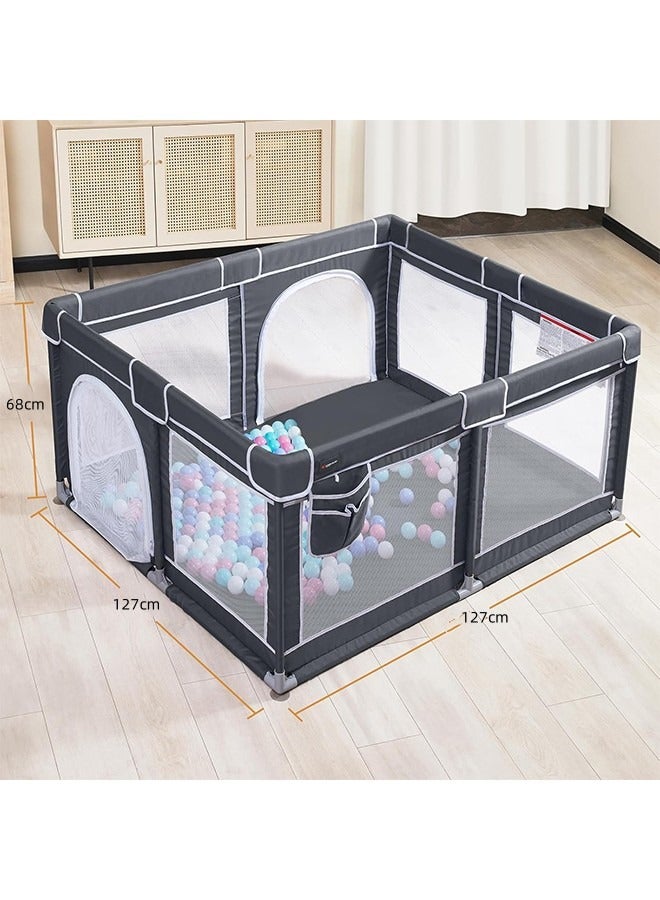 JCB CHIC Baby Playpen, Large Baby Playard, Indoor & Outdoor Kids Activity Center with Anti-Slip Base, Sturdy Safety Play Yard with Breathable Mesh, Kid's Fence for Infants Toddlers (Dark Grey, 127×127cm) - Image 2