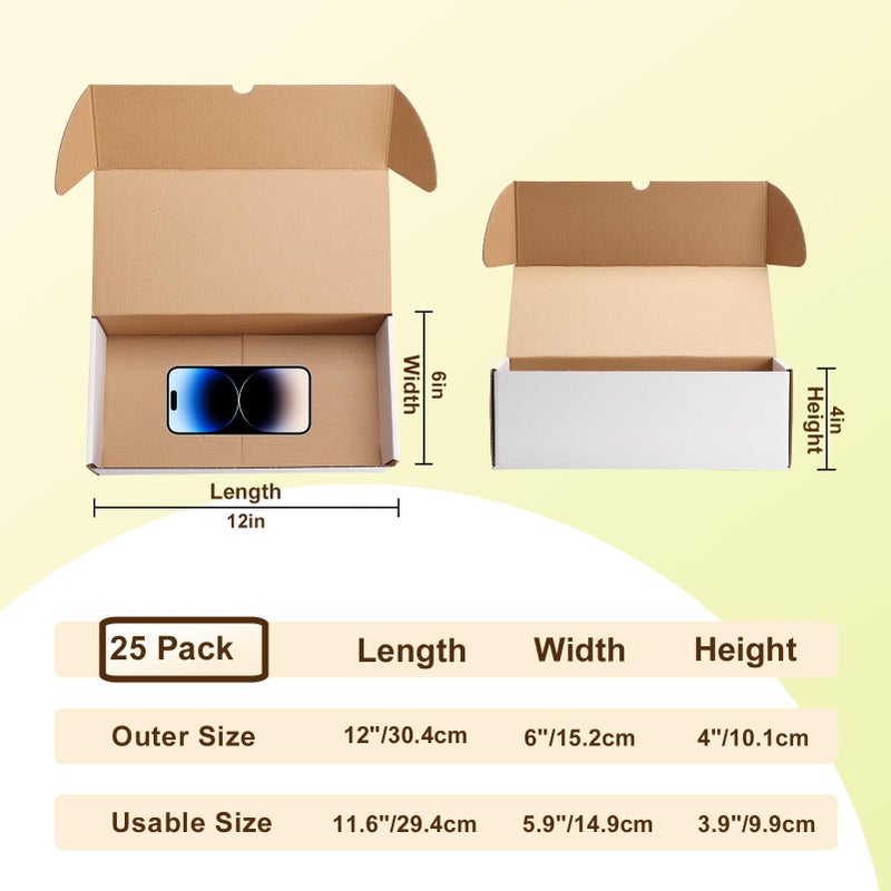WIFTREY 25 Pack 12x6x4 White Small Shipping Boxes, 12 x 6 x 4 Corrugated Cardboard Mailer Box for Packaging Small Business - Image 2