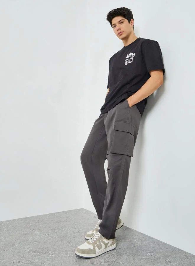 تايك تو Men Charcoal Pocket Cargo Pants with Drawstring