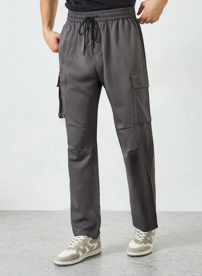 تايك تو Men Charcoal Pocket Cargo Pants with Drawstring