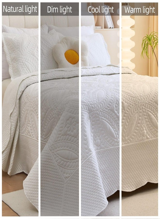 Cmfshape Oversize King Bedspread 128"x120",3 Piece California King Quilt,Lightweight White Quilt Set for All Season,Modern Coin Pattern Bedding Set - Image 4