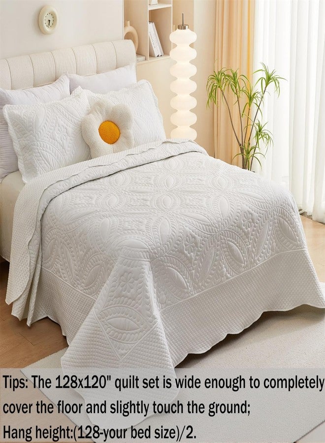 Cmfshape Oversize King Bedspread 128"x120",3 Piece California King Quilt,Lightweight White Quilt Set for All Season,Modern Coin Pattern Bedding Set - Image 2