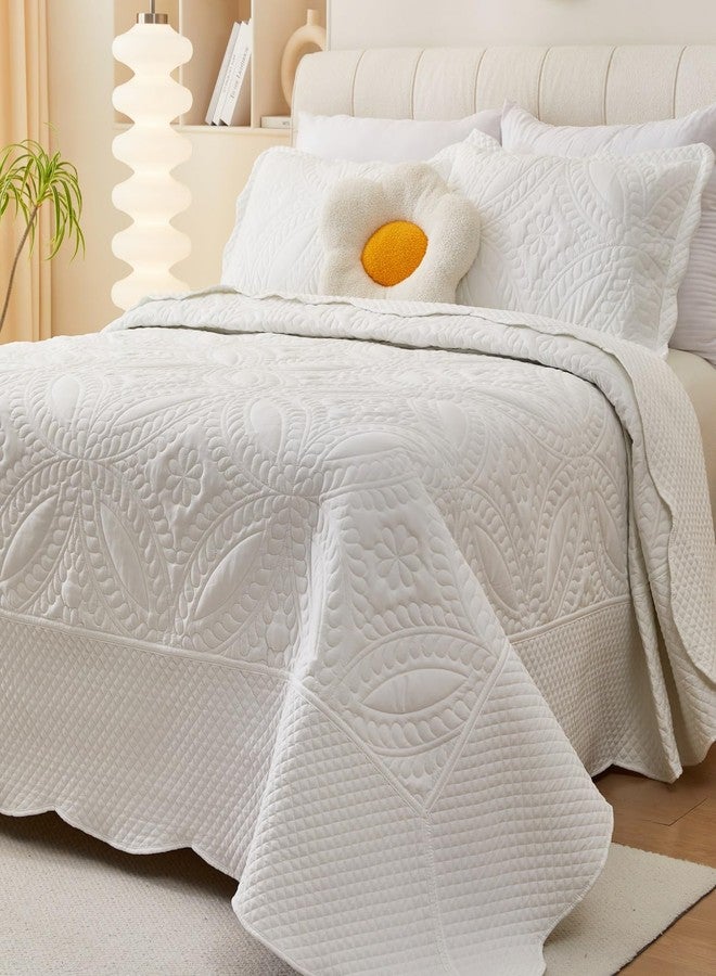 Cmfshape Oversize King Bedspread 128"x120",3 Piece California King Quilt,Lightweight White Quilt Set for All Season,Modern Coin Pattern Bedding Set - Image 3