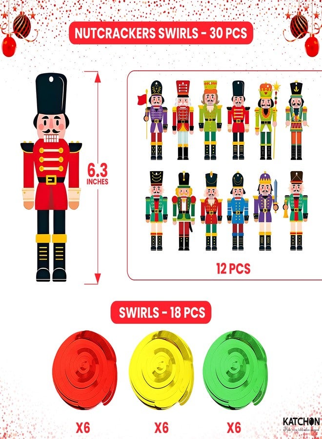 كاتشون، دوامات كسارة البندق لعيد الميلاد - عبوة من 30 قطعة، لا تحتاج إلى تركيب | زينة كسارة البندق لعيد الميلاد للاستخدام الداخلي | دوامات فويل معلقة | زينة معلقة للاستخدام الخارجي | زينة عيد الميلاد، زينة الحفلات - Image 2
