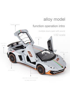 لامبورغيني 1:32 نموذج سيارات لمبرغيني LP780 SVJ مصنوعة من المعدن - سيارات لعبة للأطفال مع صوت وضوء - هدايا تذكارية للأطفال  - Image 2
