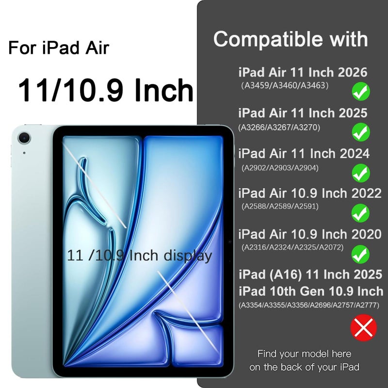 Akkerds Compatible with iPad Air 11 Inch Case 8th/7th/6th Generation (M4/M3/M2) 2026/2025/2024, for iPad Air 5th/4th Generation Case 10.9 Inch 2022/2020 with Pencil Holder[Auto Sleep/Wake], Pink - Image 2