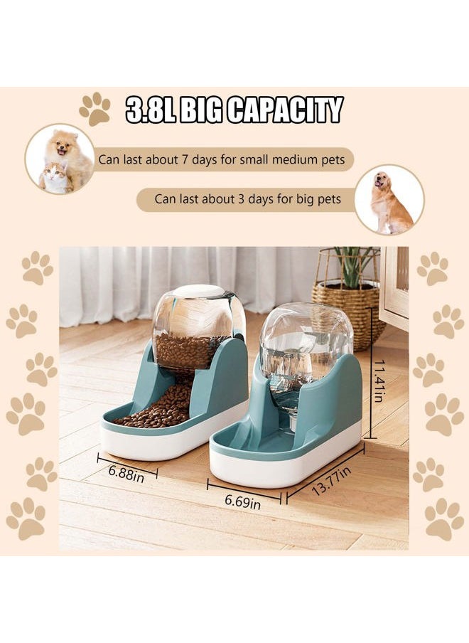 Kathson - Automatic Dog Cat Feeder and Water Dispenser Set 1 Gallon Gravity Food Feeder and Waterer Big Capacity Pets Feeder for Small Medium Pets（Blue） - Image 1
