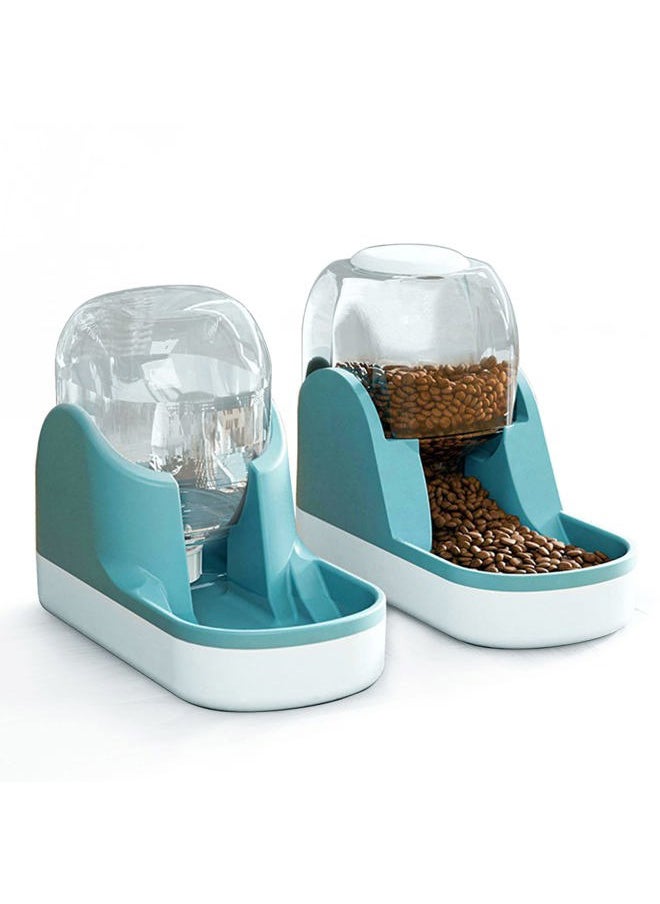 Kathson - Automatic Dog Cat Feeder and Water Dispenser Set 1 Gallon Gravity Food Feeder and Waterer Big Capacity Pets Feeder for Small Medium Pets（Blue） - Image 1