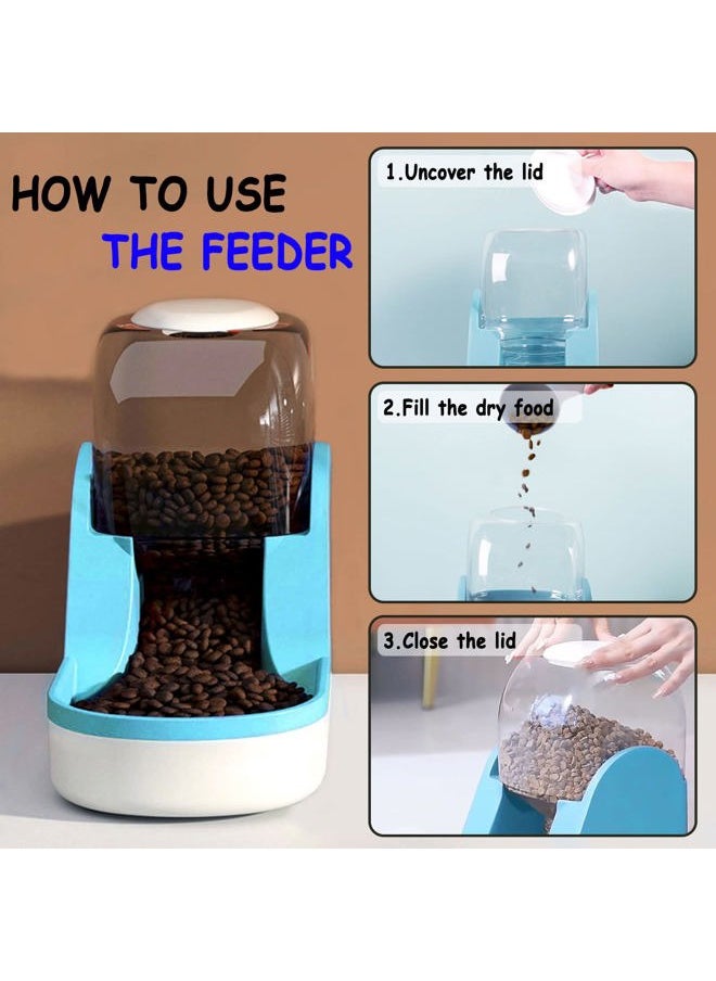 Kathson - Automatic Dog Cat Feeder and Water Dispenser Set 1 Gallon Gravity Food Feeder and Waterer Big Capacity Pets Feeder for Small Medium Pets（Blue） - Image 1
